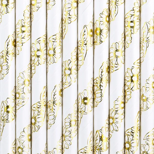 Palhas de Papel Flor Dourado 10und