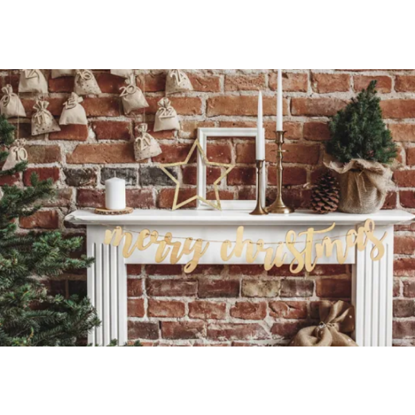 Grinalda Merry Christmas dourada - 1.5cm